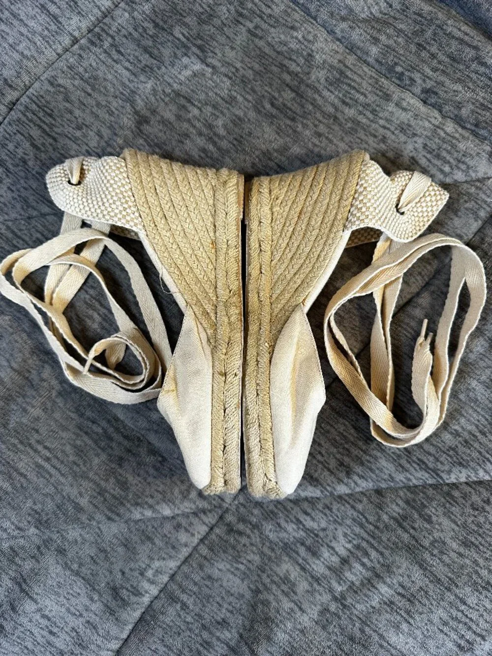 Soludos Marseille Wedge Espadrilles La Concha Ivory Linen Canvas Size 11 EUC
